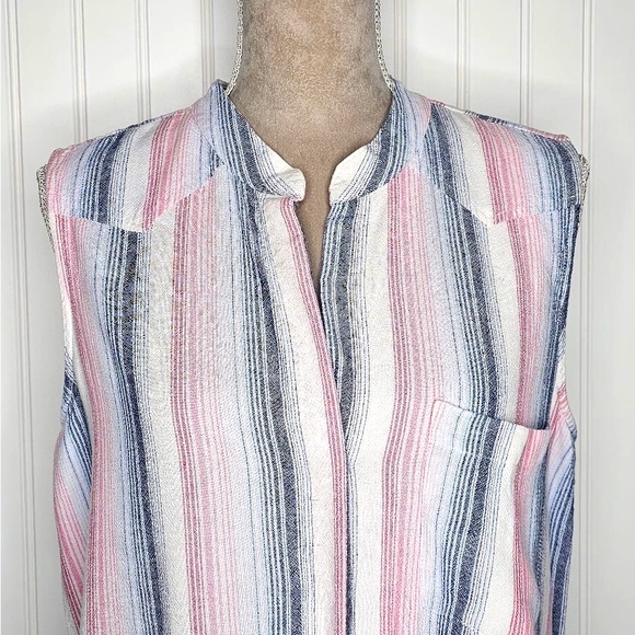 Cloth & Stone Sleeveless Button Down Shirt Dress Frayed Hem Size M Linen Blend - Picture 4 of 13